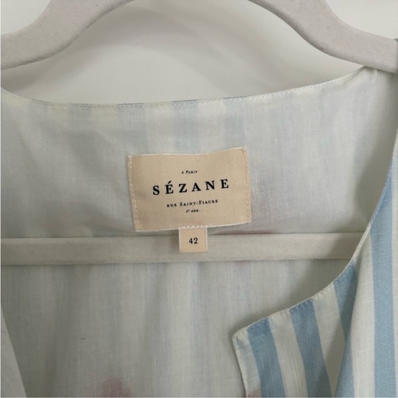 Sezane Saphir Dress in Embroidered Flowers on Blue Stripes Size 42 - Picture 10 of 11